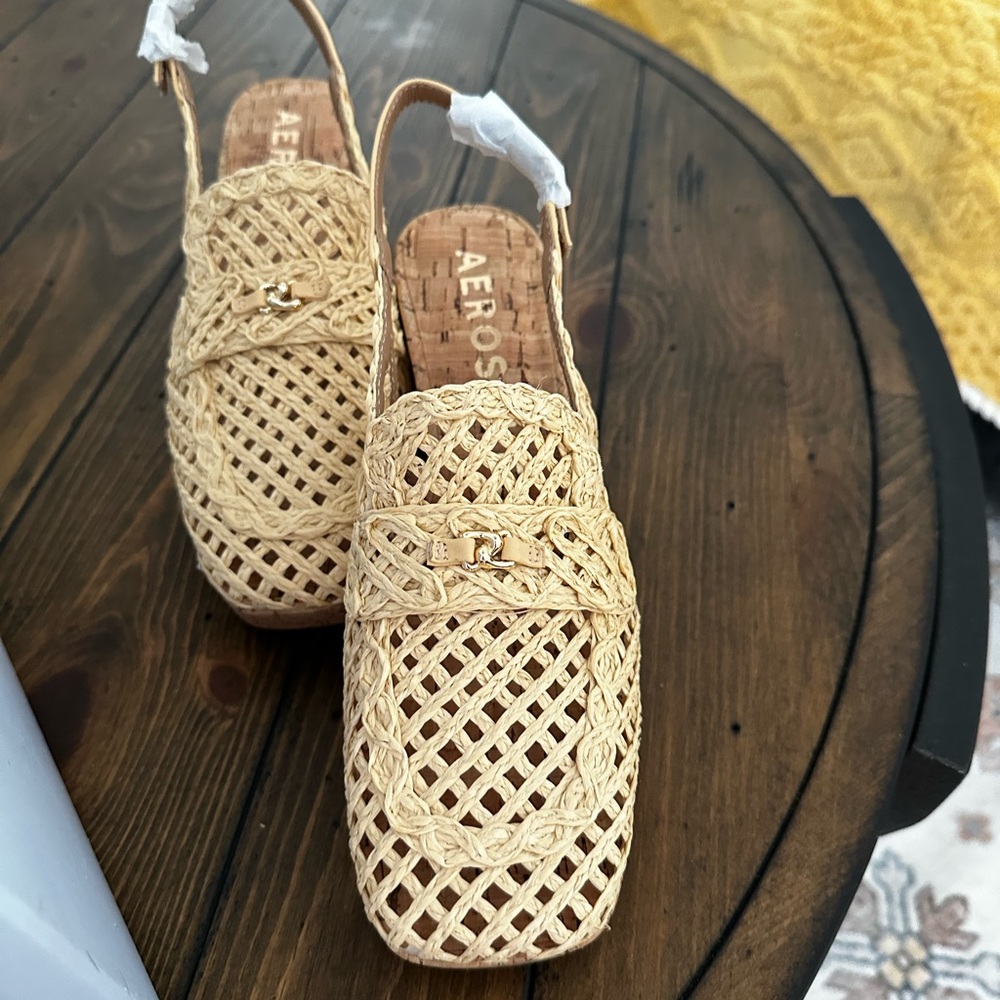 AEROSOLES Tan Espadrilles with Artisanal Woven Design